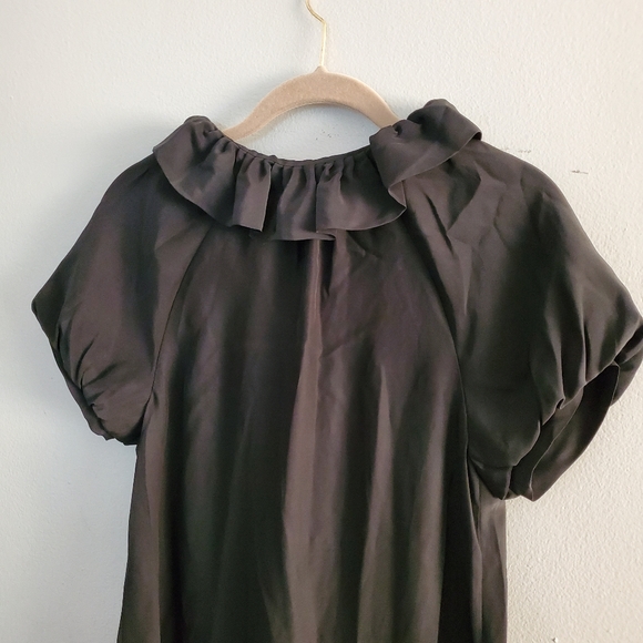 Cynthia Steffe Black Silk XS Tie Front Ruffle Top - Picture 3 of 3